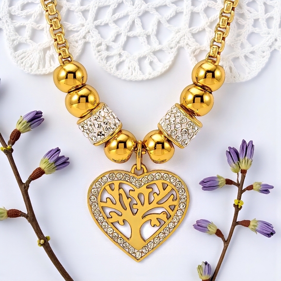 18K Gold-Plated Stainless Steel Elegant Necklace🌳Tree of Life Heart Charm 💖 - Picture 11 of 11
